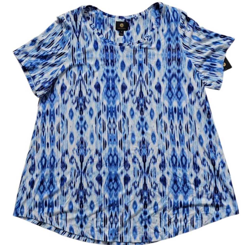 JM Collection Blue and White Patterned Blouse